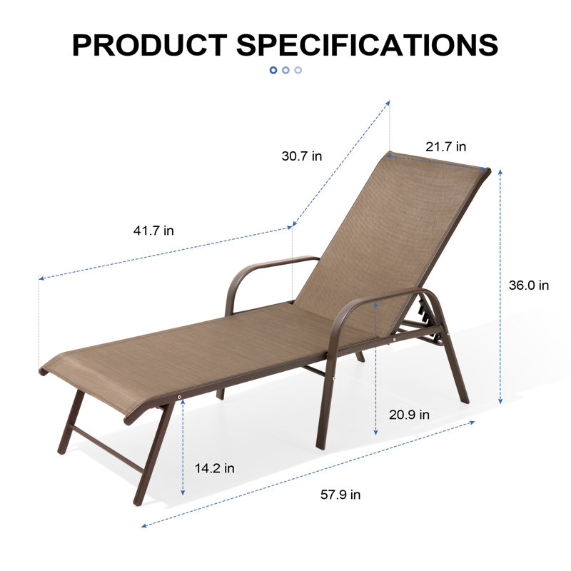 Aluminum Reclining Chaise Lounge (Set of 4), Brown, Brown
