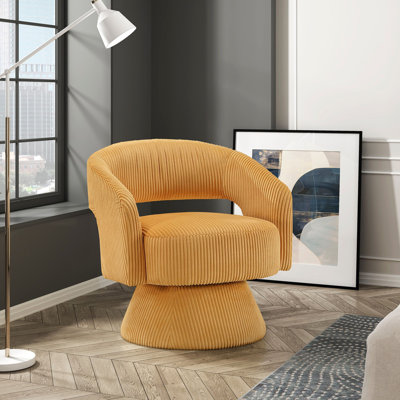 Moderne et luxueux fauteuil d'appoint pivotant en velours côtelé moelleux, siège en bois massif, mobilier de maison élégant, 1 pièce