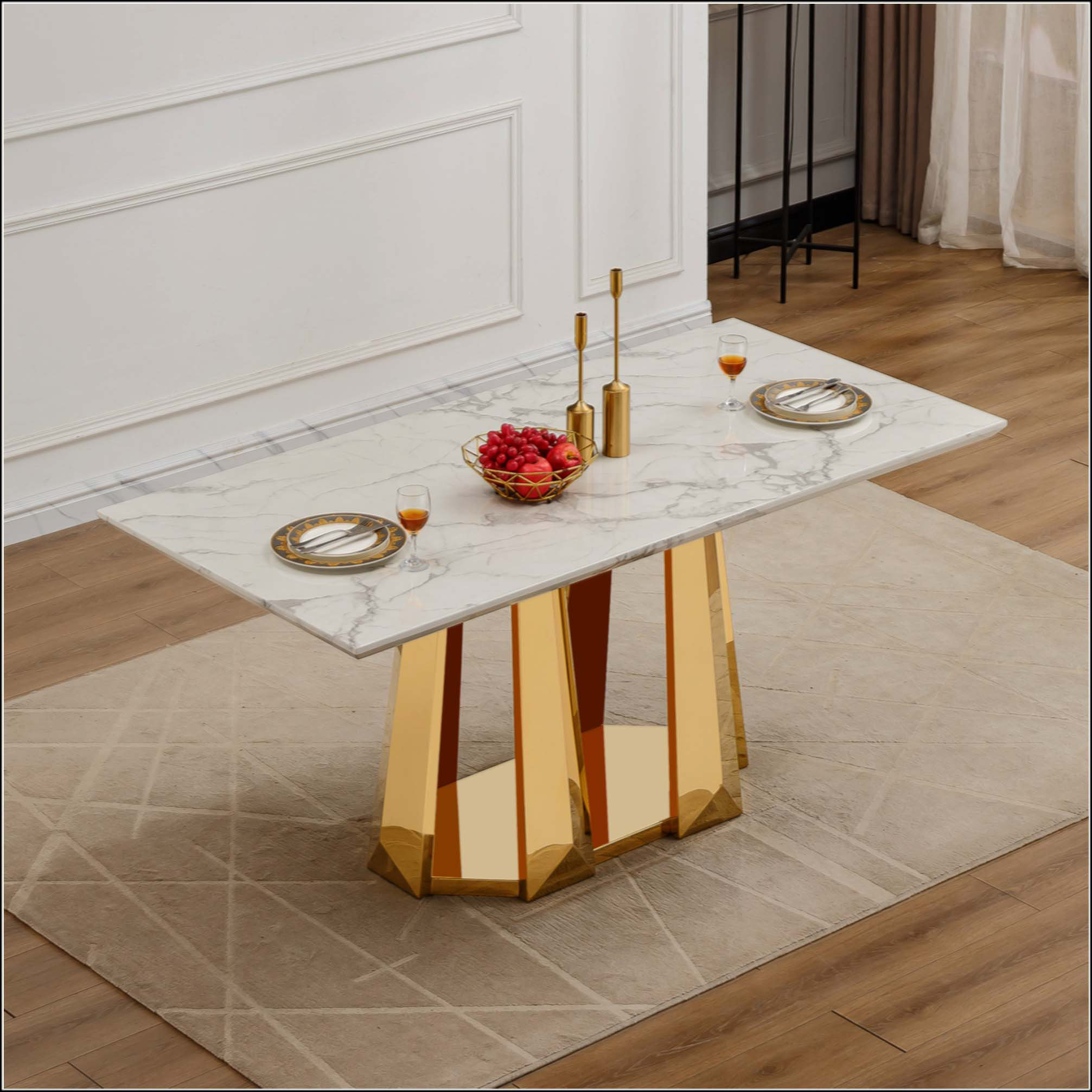 Brayden Studio Marble Dining Table For 6 People, Rectangle Faux Marble ...