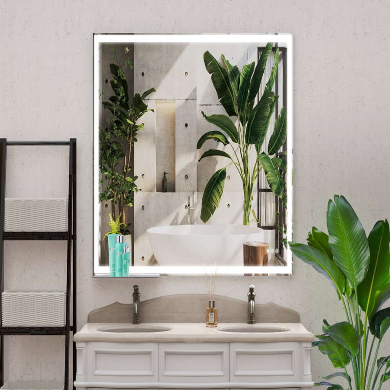 Miroir de salle de bain 48 po x 36 po à DEL mural avec interrupteurs tactiles réglables blancs / chauds / blancs anti-buée avec mémoire