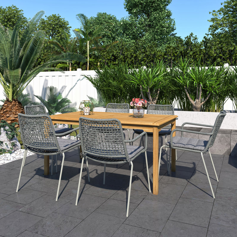 Ensemble repas de patio en teck 7 pièces Anautica avec table rectangulaire - Amazonia