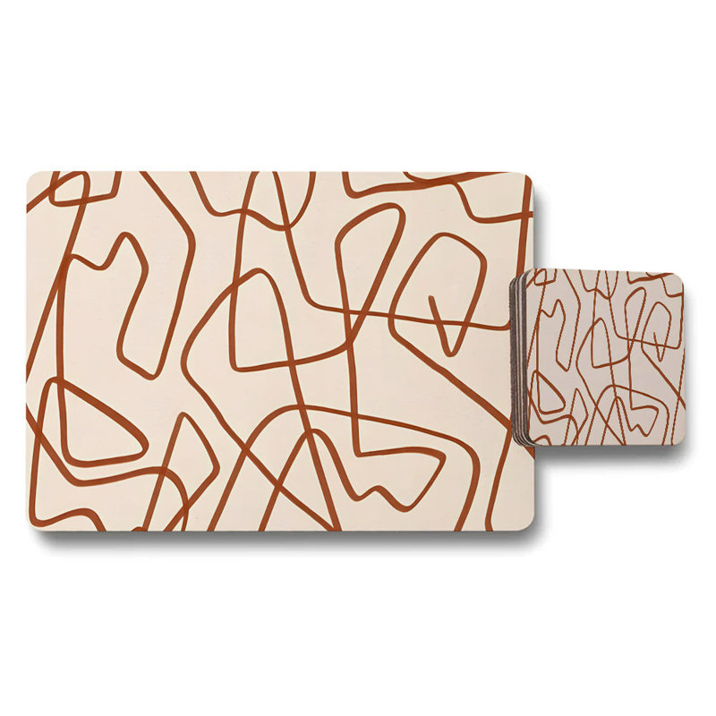 Abstract Botanical Placemat and Coaster Set in Beige Taupe