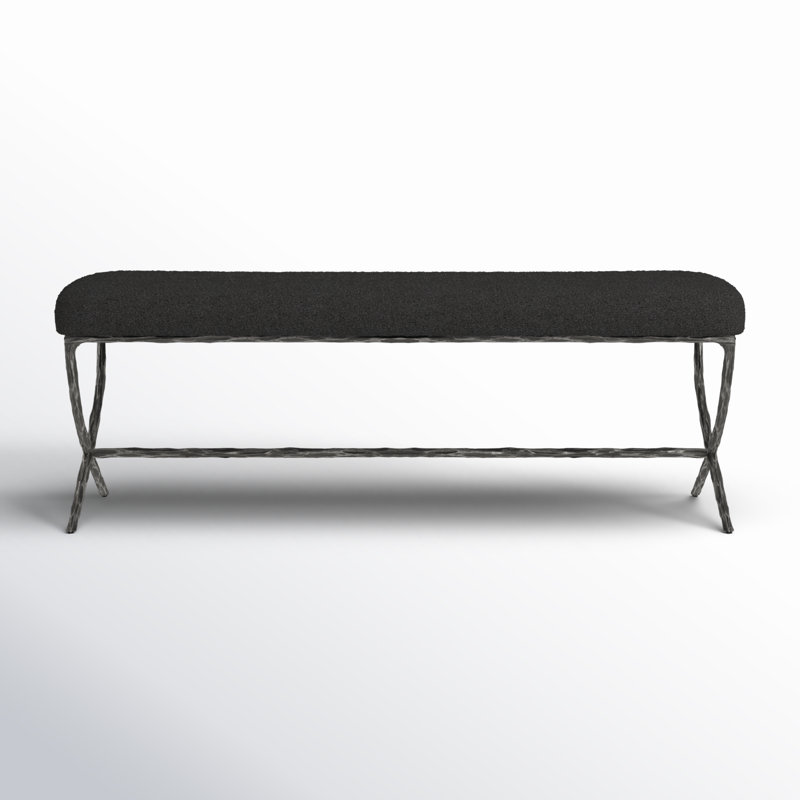 Janeen Boucle And Metal Bench, Black, Silver