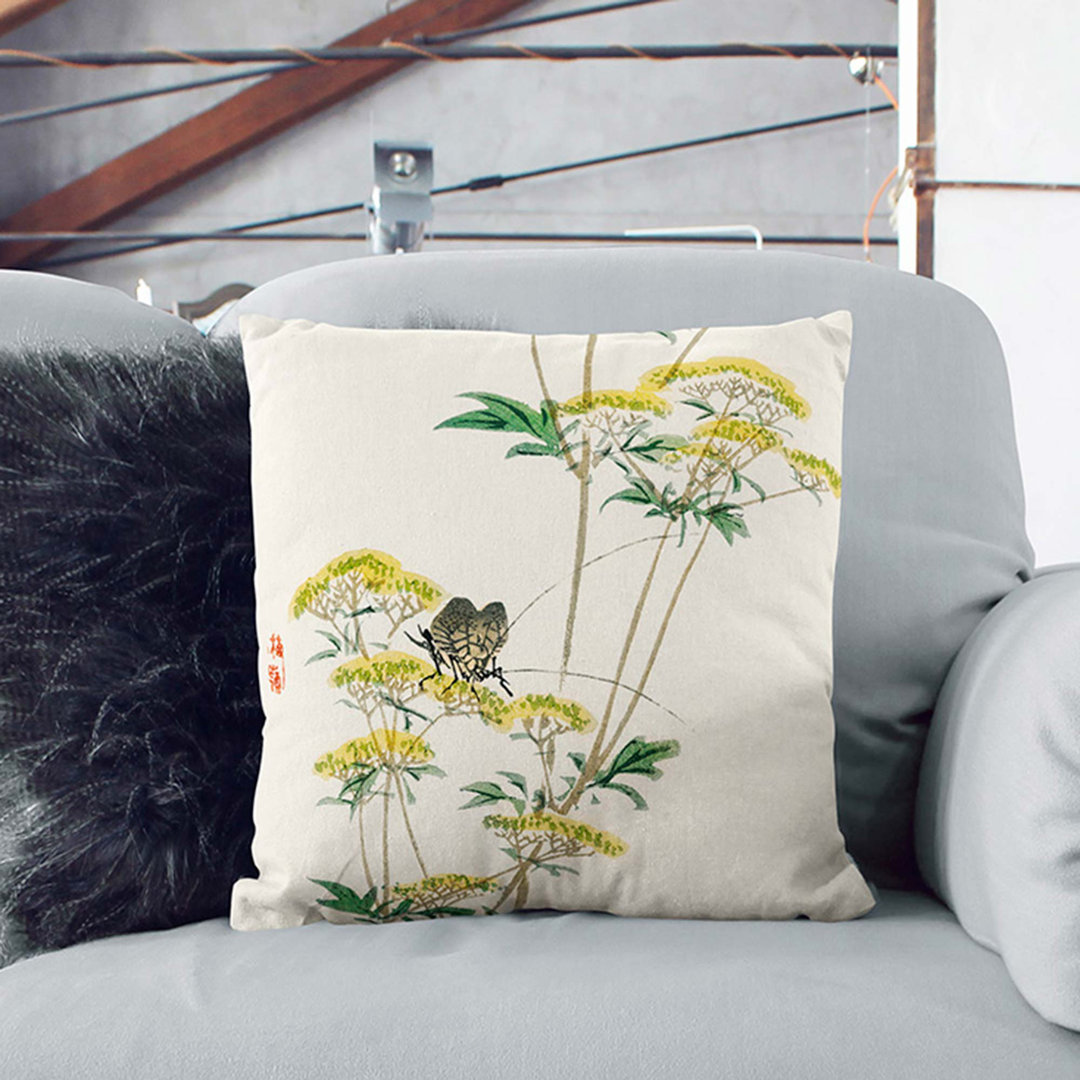 Insect Upon a Yellow Flannel Flower by Kono Bairei Cushion with Filling