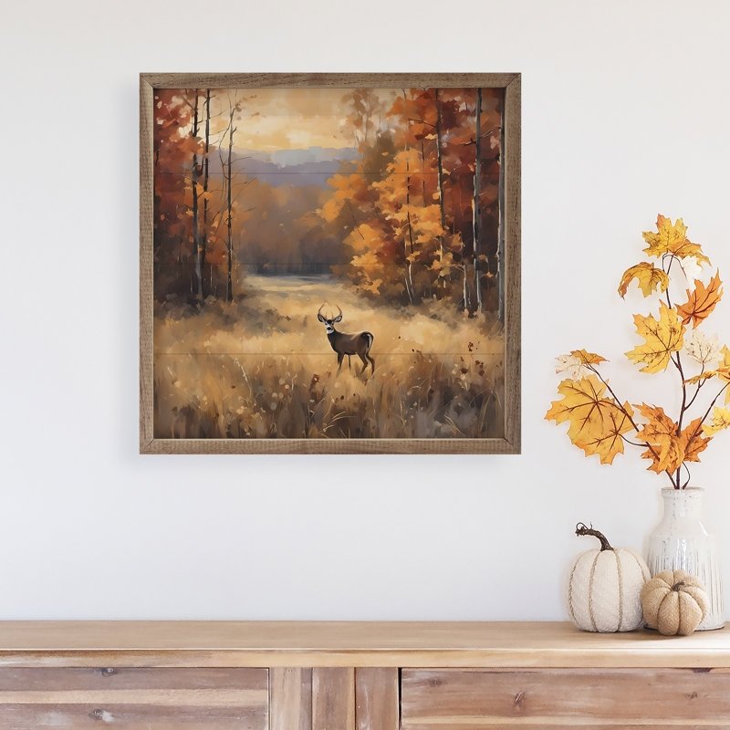 Buck in Fall Timber - impression d'un cadre photo sur bois, H 16 po x l 16 po