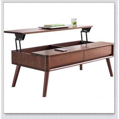 Table basse surélevée Table basse 100% chêne massif avec plateau en bois massif et plateau de bureau