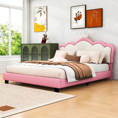Upholstered Crown Bed with Headboard and Slats