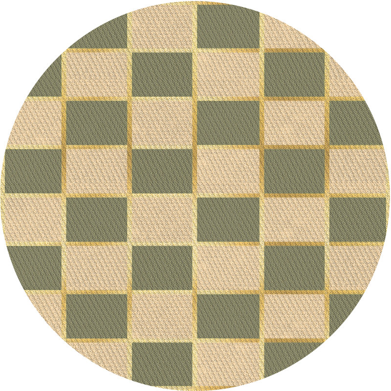 Tapis en laine à carreaux vert / ivoire, Rond 5 pi