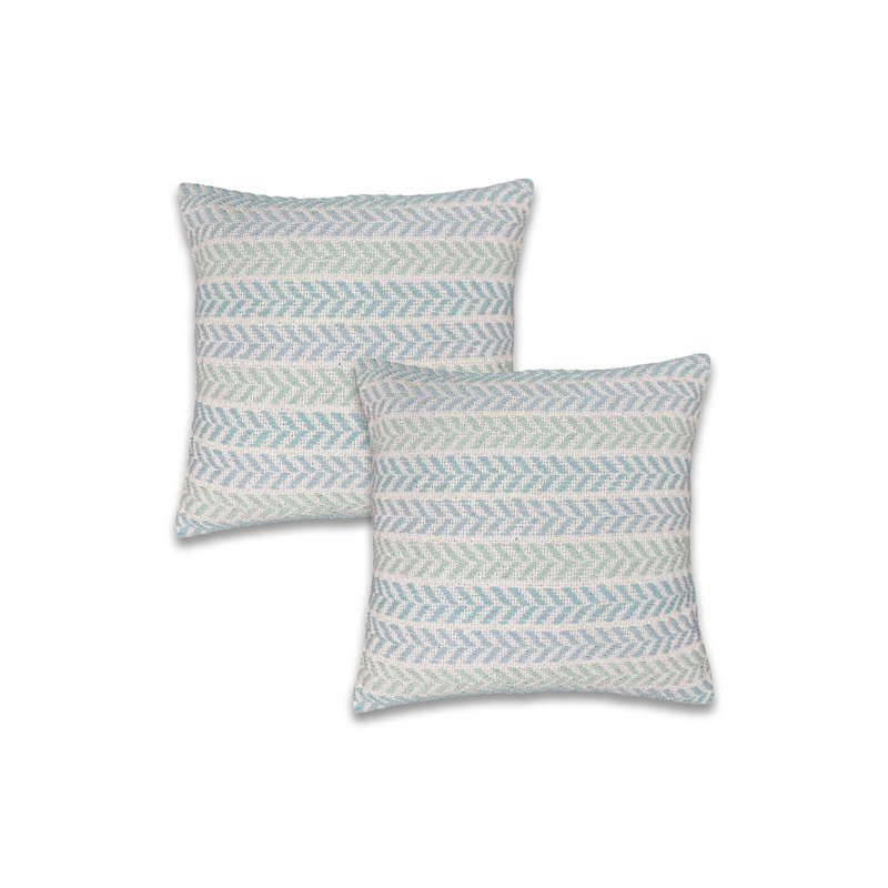 Hand-Woven Chevron Cotton Throw Pillow Set, Pillow Cover Only - No Insert, Light Aqua/Blue