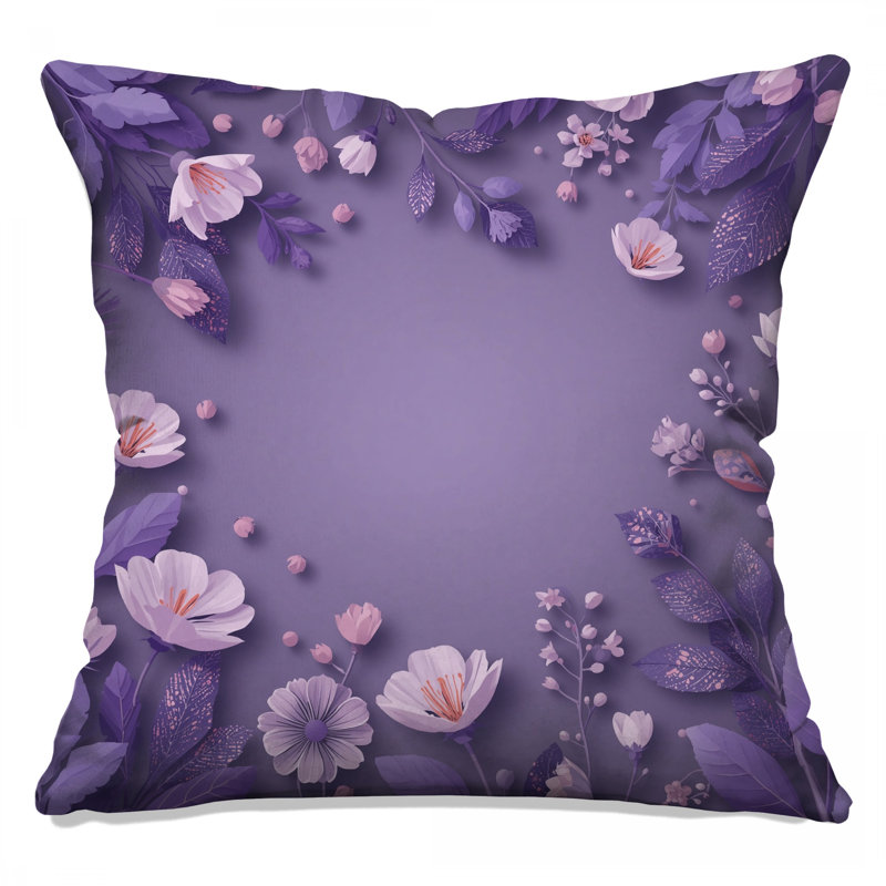 Coussins décoratifs à bordure florale mauve, 16 x 16 inches