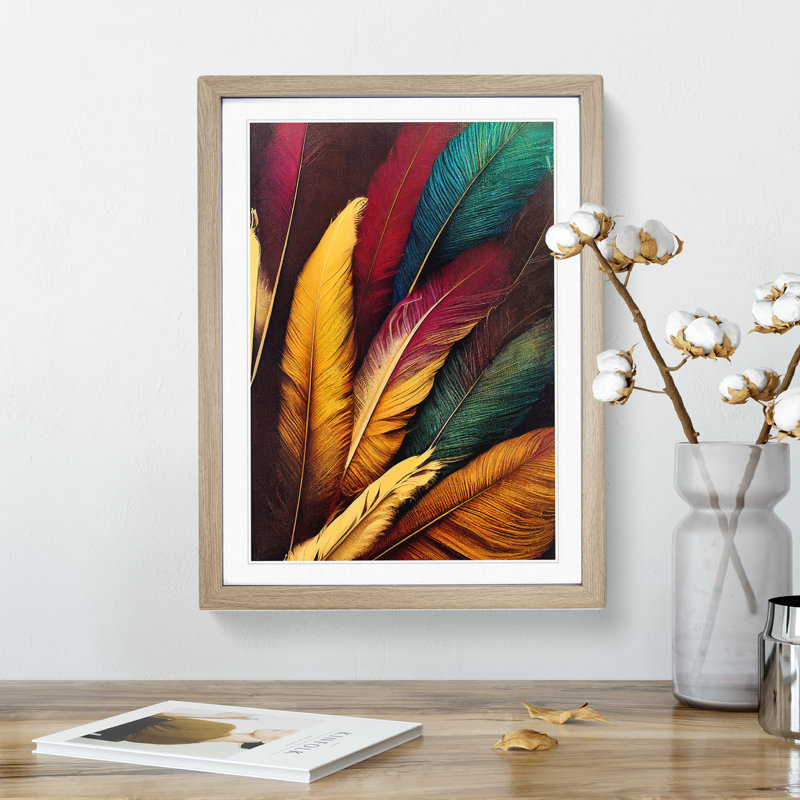 Phenomenal Feathers - Single Picture Frame Print, 64cm H x 46cm W x 2cm D, Oak