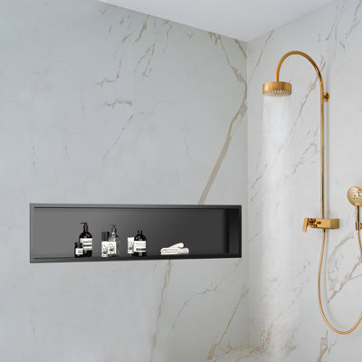 48"x12" Stainless Steel 18 Gauge Black Rectangular Recessed Shower Niche No Tile Needed
