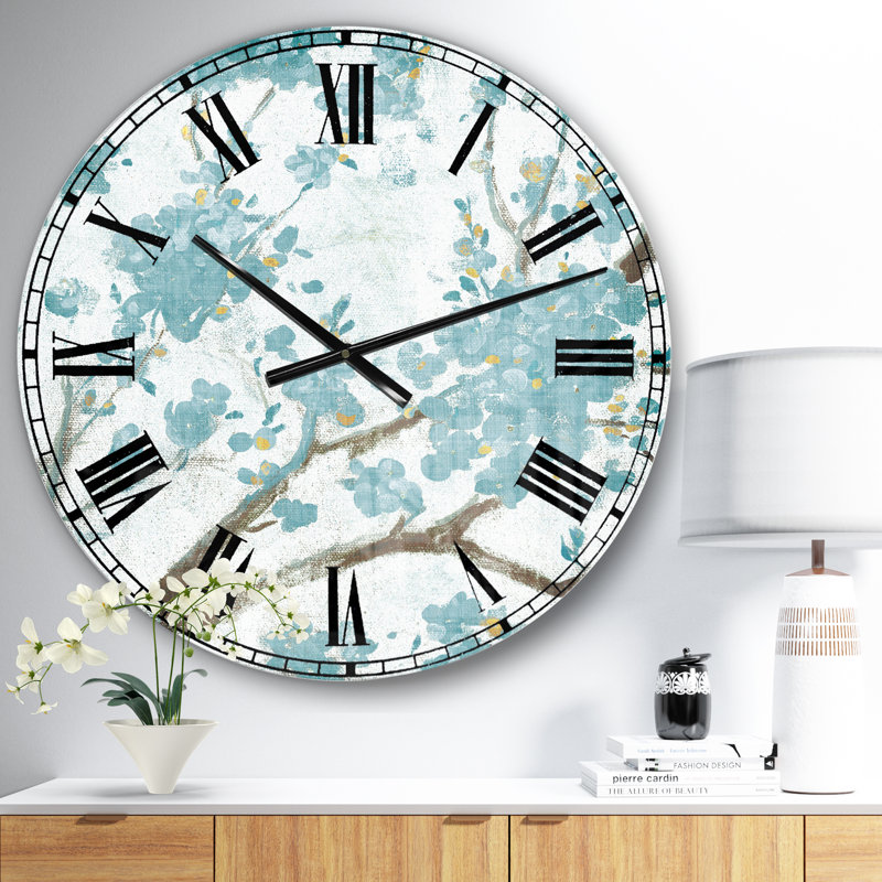 Horloge murale traditionnelle Teal Cherry Blossoms I, Moyen