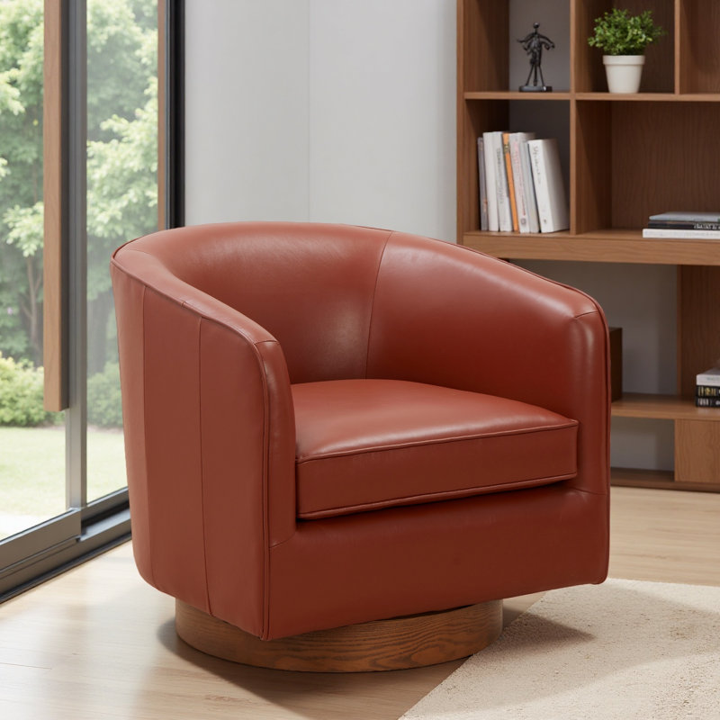 Chaise pivotante en cuir fleur, H 28 po x l 28,5 po x P 28,75 po, Caramel