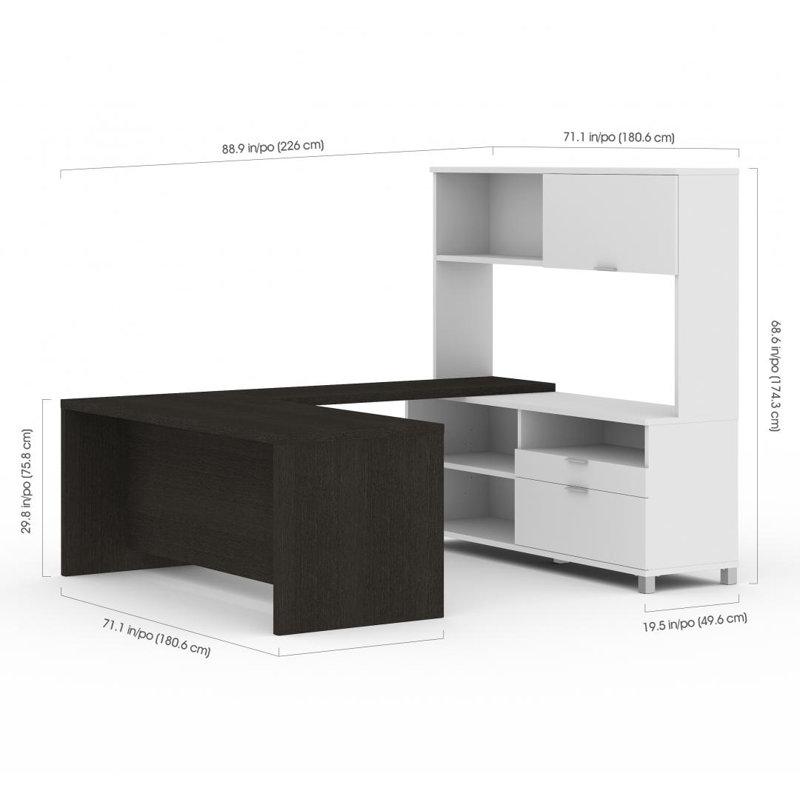 DeSandre 4 Piece Computer Desk Office Set, Dark Gray/White