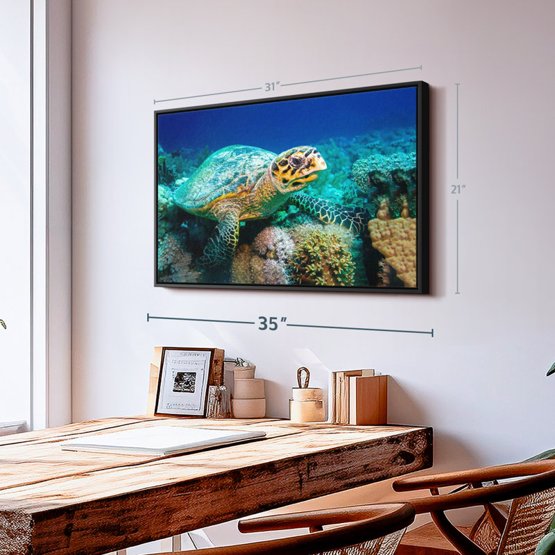 Tortue sous l'eau, impression sur toile, H 21 po x l 31 po