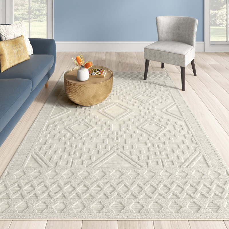 Emert Machine Woven Stain Resistant Indoor/Outdoor Rug, Rectangle 6'7" x 9'