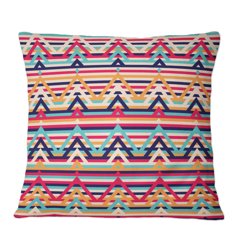 Coussin décoratif à motif géométrique bleu, rouge et orange, 16 po x 16 po