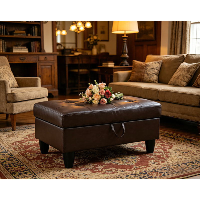 Faux Leather Ottoman, Brown Faux Leather