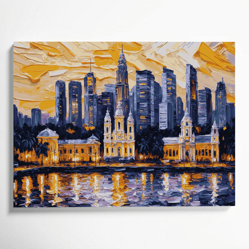 Art mural sur toile brun avec cités, villes, Manille, H 16 po x l 20 po
