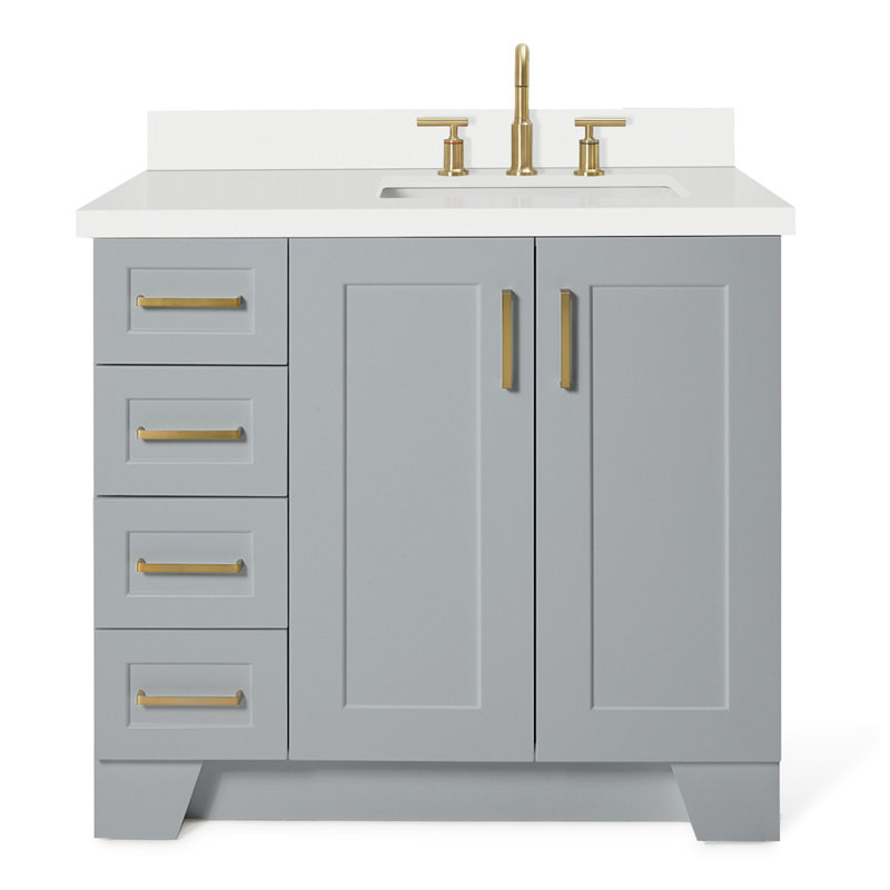 37 IN.  Single Bathroom Vanity, Right, Gray, Rectangular