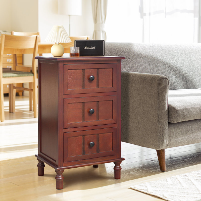 Simplify Three Drawer Wood Accent Cabinet Side Table For Living Room, Bedroom, Office & Entryway, Space-saving Design, 11.8 In X 15.75 In X 26 In