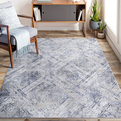 Collection Blue/Grey /Geometric Non-Shedding Living Room Bedroom Dining Home Office Stylish And Stain Resistant Area Rug