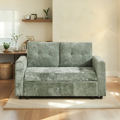 3-In-1 Convertible Tufted Sleeper Sofa Bed With 2 Lumbar Pillows, 58" Modern Velvet Pull Out Sofa Bed With Adjustable Backrest And Three USB Ports