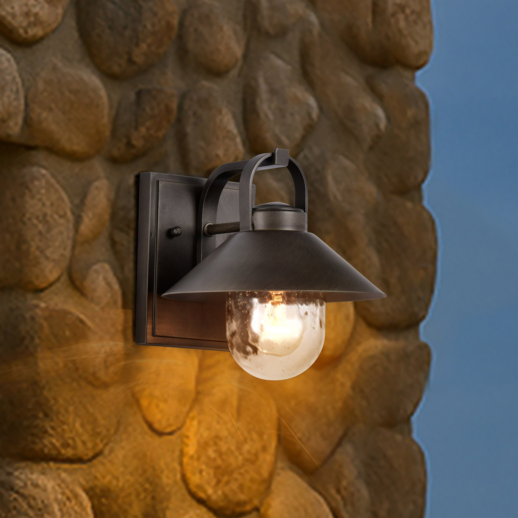 Ridge - Medium Outdoor Lantern - Bronze Finish - Clear Seeded Glass, Bronze, Bronze, 8.13'' H x 8'' W x 9'' D