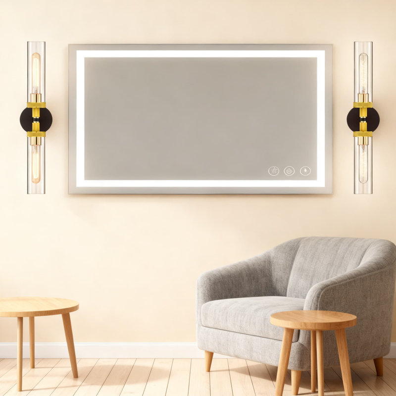 Modern Linear Wall Sconce With Knurled Texture And Clear Glass Tubes, Dual-Light Black And Gold Vanity Fixture For Bathroom, Bedroom, And Hallway