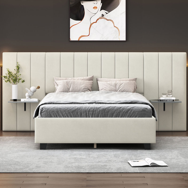 Anyston Upholstered Platform Bed, Full, Beige