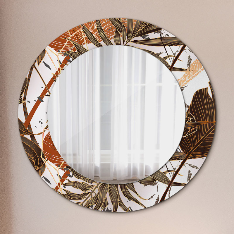 Huldar Glass Flat Mirror, 50cm H x 50cm W, Brown Palm Leaves