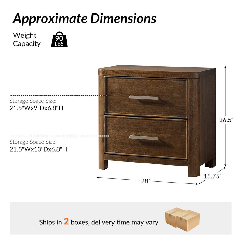 Table de chevet 2 tiroirs Rita, Walnut