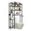 Rangement au-dessus de la toilette à 8 niveaux avec support latéral, support de rangement au-dessus de la toilette avec tablette réglable et panier de vidange, organisateur de salle de bain autoportant pour balcon, buanderie