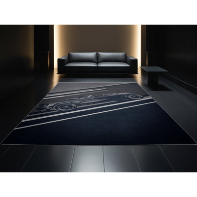 Tapis à rayures moderne et gris lavable à la machine Hot Rod Car