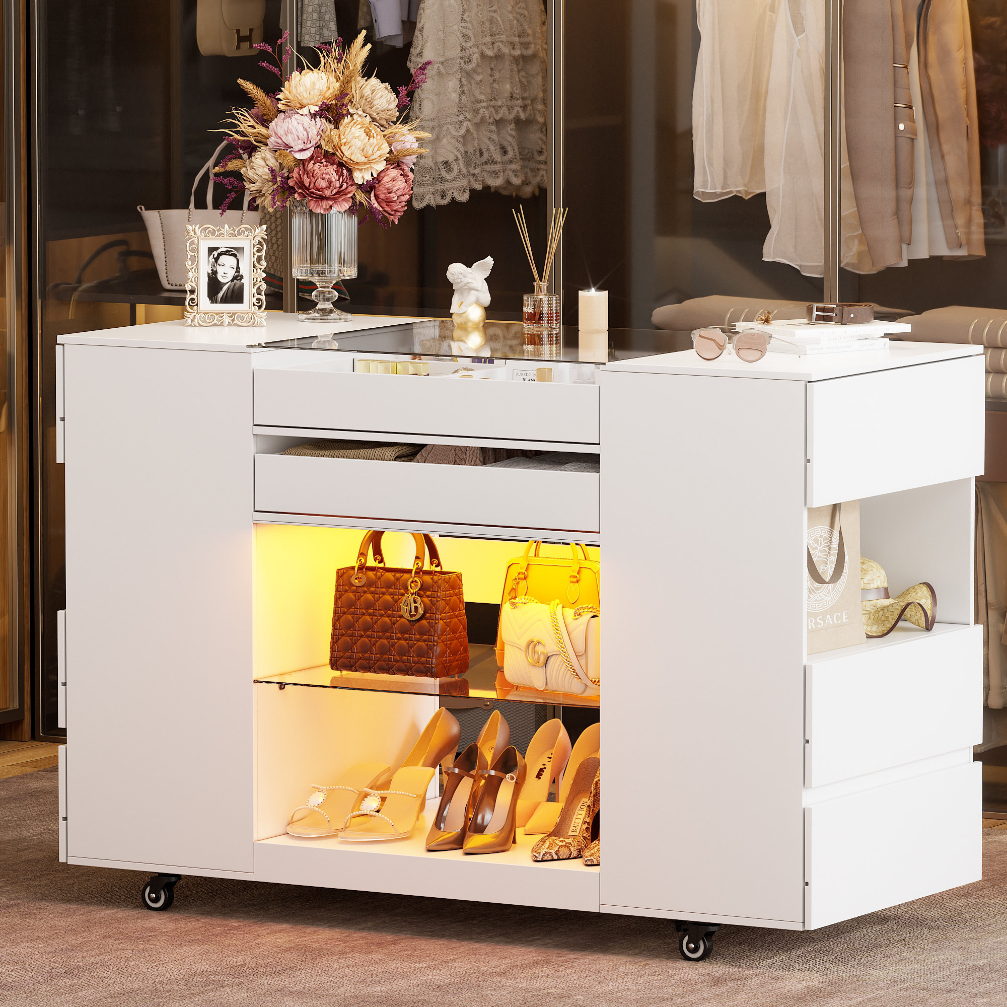 Wrought Studio Double-sided Walk-in Closet Island With 8 Drawers ...