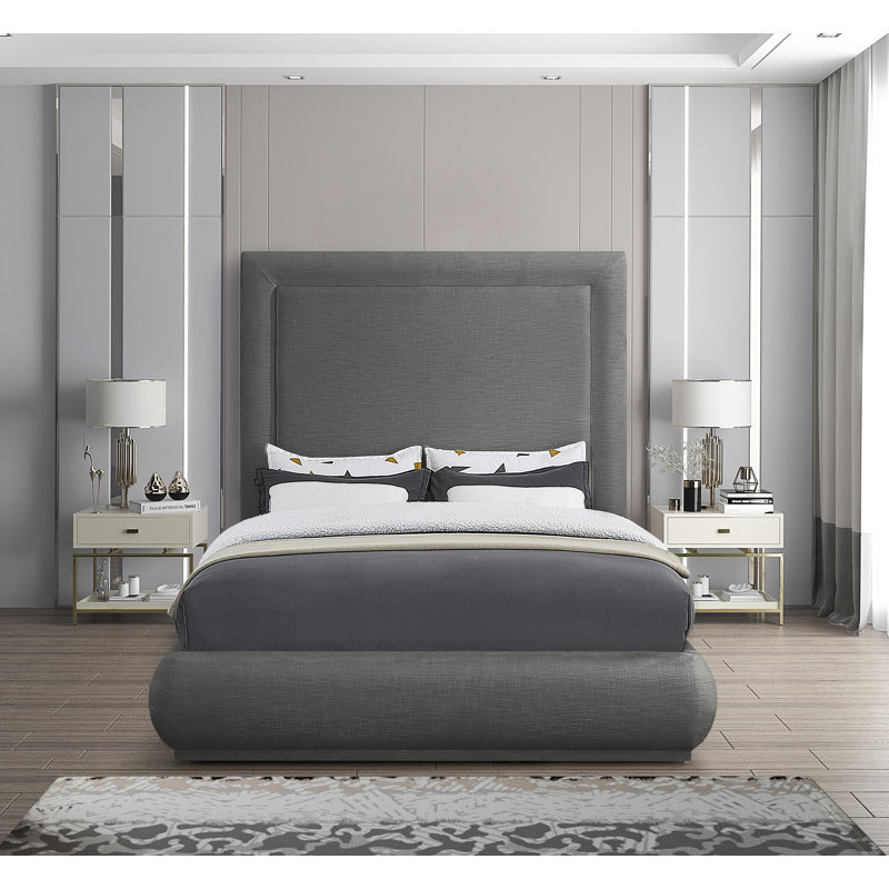 Prudhoe Upholstered Platform Bed, Grey Linen Textured Fabric, King