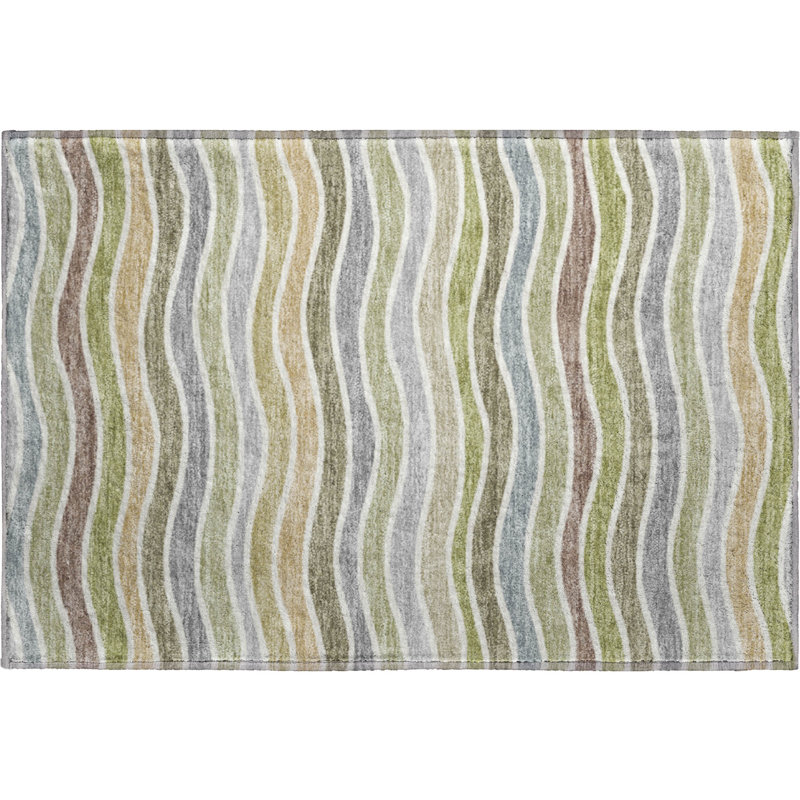 Premium Machine Washable Mayfield AMF2333 Stripes Rug, Fern, 2'6" x 3'10"