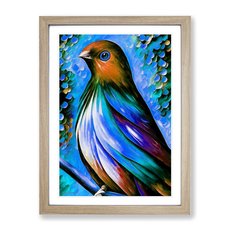 Beautiful Bird No.4 - Single Picture Frame Painting, Oak Framed, 64cm H x 46cm W x 2cm D
