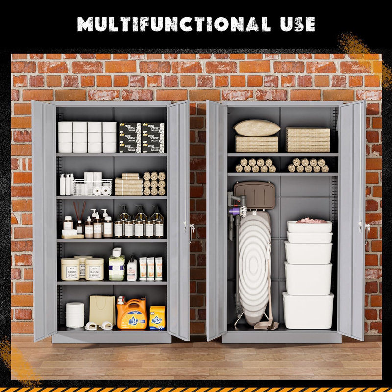 Dark Gray Lockable Office Cabinet with Adjustable Shelving