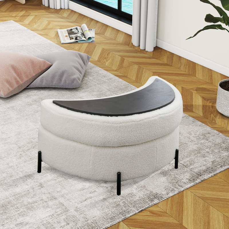 Achorn Upholstered Ottoman, Ivory Teddy