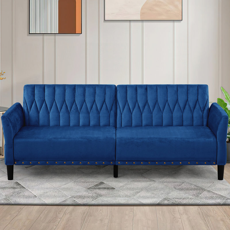 Wallasse 78'' Velvet Reclining Sleeper Sofa, Blue