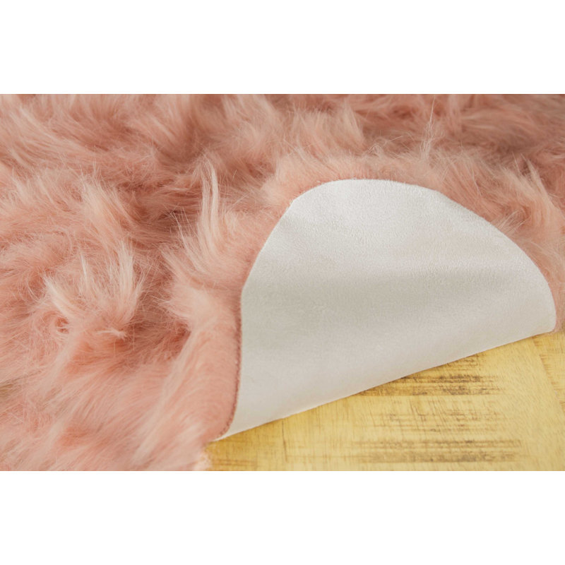 Ervin Dusty Rose Faux Sheepskin Flokati Washable Area Rug, Rectangle 2' x 3'
