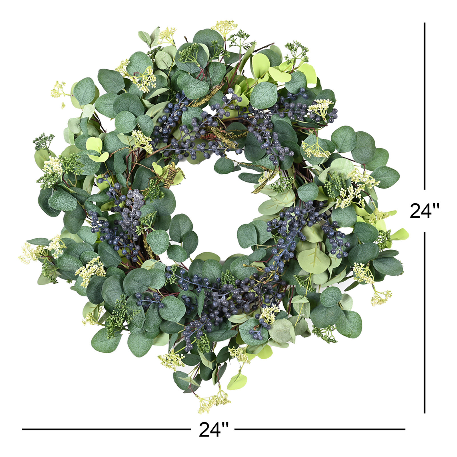 24" Handcrafted Eucalyptus, Berry No Holiday Wreath