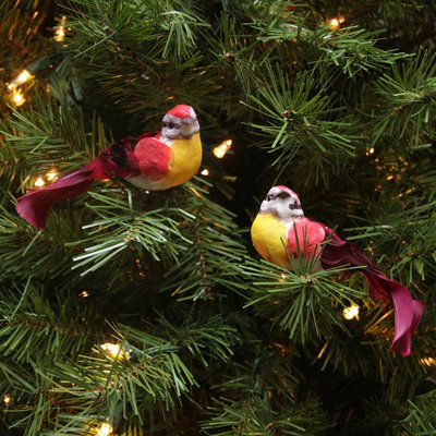 Ornements de Noël gracieux avec oiseaux rouges et jaunes 4,75 po