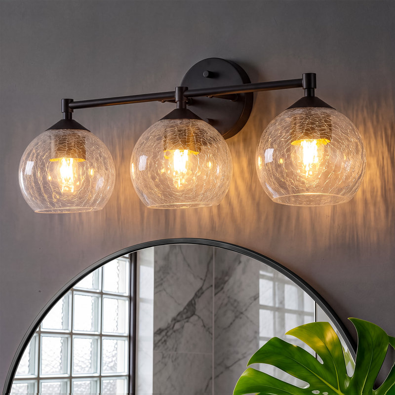 3-Light Bathroom Dimmable Vanity Light，Broken glass design, Black