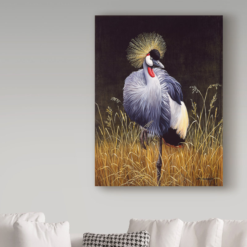 Yand «Crowned Crane», reproduction de peinture acrylique sur toile tendue, H 32 po x l 24 po x P 2 po