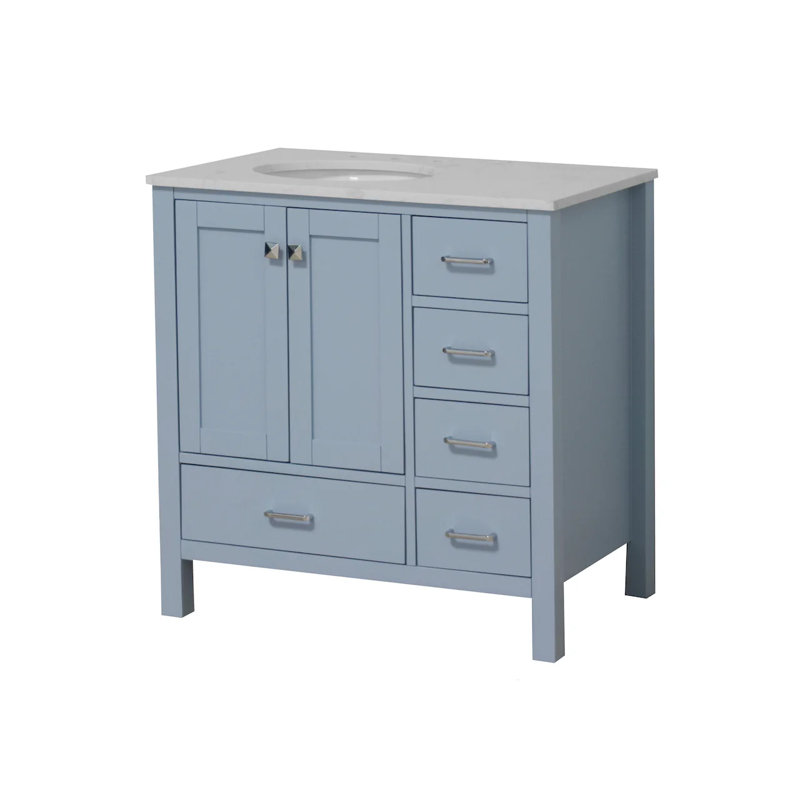 Ensemble de meuble-lavabo simple 36 po Claudett, Bleu poudre, Carrara d'ingénierie