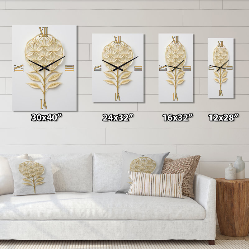 Horloge murale «Flower Of Life Golden Elegance - Abstract Botanicals», H 32 po x l 16 po x P 1 po