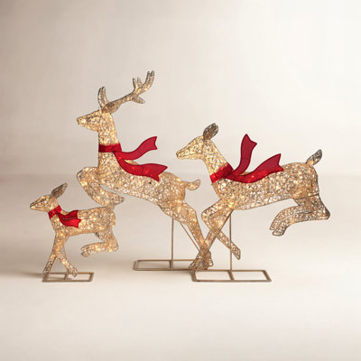 Lighted Rattan Running Reindeer Set